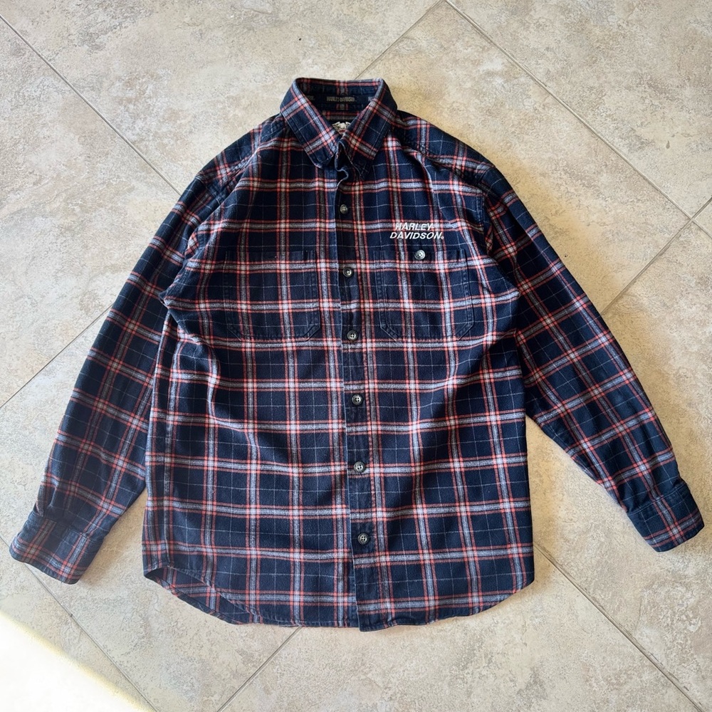 Mens Harley Davidson® button down long sleeve flannel shirt plaid Small
